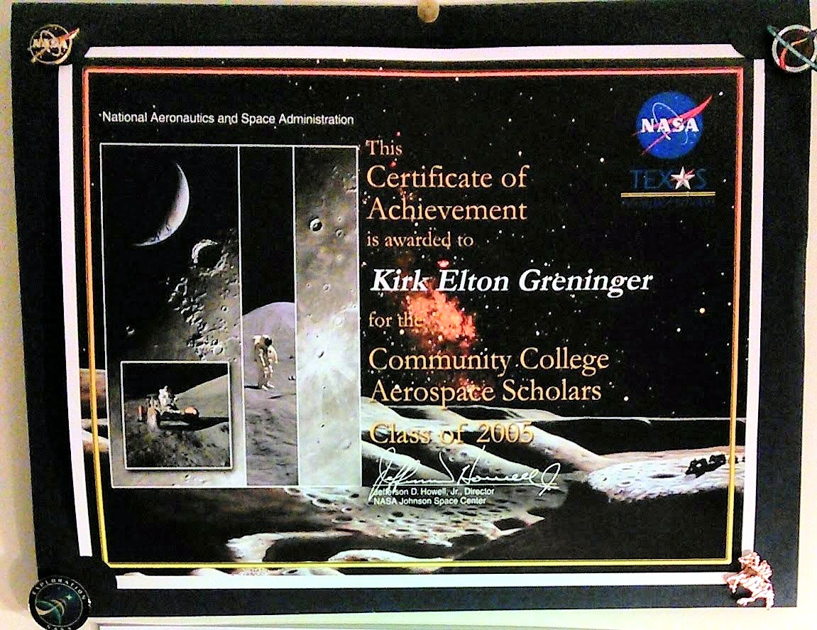 Kirk Greninger NASA certificate
