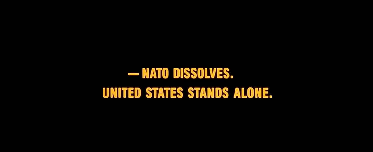 Red Dawn screenshot supplied for Part IV, with the line “NATO dissolves. United States stands alone.”