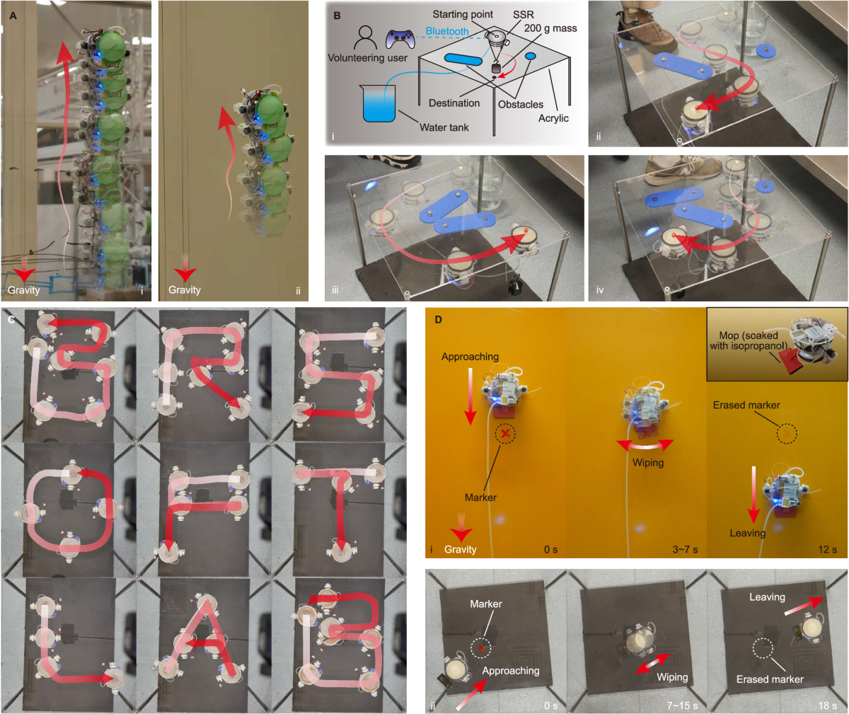 University of Bristol research figure showing suction robot climbing glass and performing maneuvers